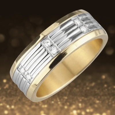 Men's Carlton Diamond Ring featuring a two-tone stainless steel band with polished gold and silver tones and diamond accents, designed for men’s jewelry collections.