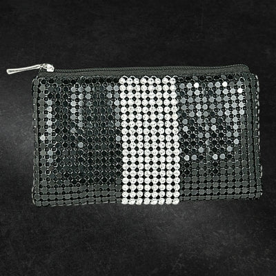 Crystal Bow Coin Wallet for female featuring a sleek black design embellished with sparkling crystal accents and a central vertical stripe of clear crystals, ideal for stylish jewelry lovers.