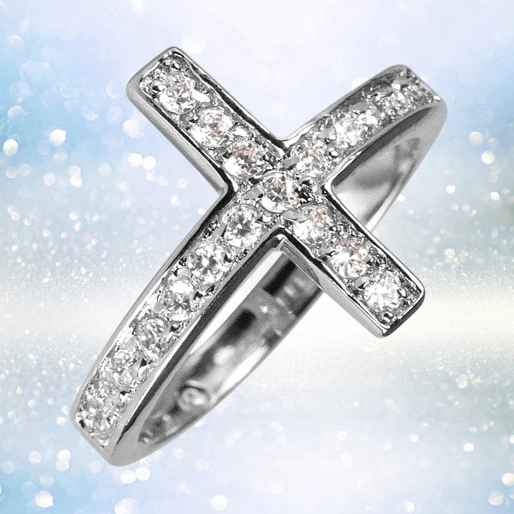 Daniel Steiger Reclining Cross Rhodium Ring