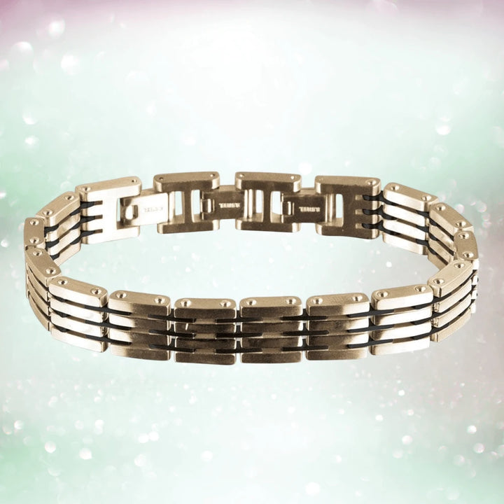 Ranger Bracelet for men crafted from stainless steel with a rose gold plating, featuring a modern linked design perfect for stylish jewelry collections.