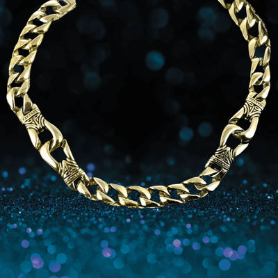 Men's Empire Necklace crafted from gold-plated stainless steel, featuring bold, intricately designed links that create a striking and durable jewelry piece for men.