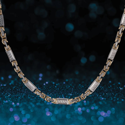 Rhodes Two-Tone Necklace designed for male, featuring stainless steel material with a stylish two-tone plating, ideal for adding a sophisticated touch to jewelry collections.