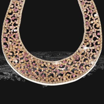 Elegant Spring Lace Necklace for female featuring intricate gold plating over white base metal with detailed lace-inspired design accented with shimmering pink stones.