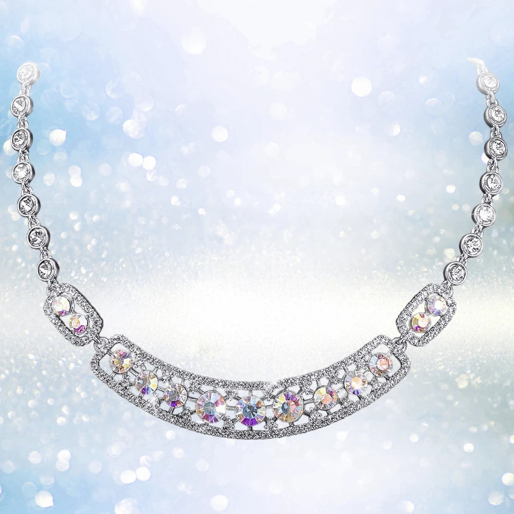Spectra Rhodium Necklace featuring sterling silver with rhodium plating, adorned with sparkling crystal-like accents designed for women’s elegant jewelry collections.