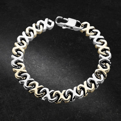 Maximo Steel Bracelet featuring a two-tone stainless steel design with interlocking links, crafted for a sophisticated male jewelry accessory.