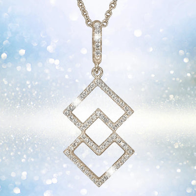 Times Square Pendant featuring three interlocking geometric shapes encrusted with sparkling stones on a gold-plated sterling silver chain designed for women’s jewelry collections.