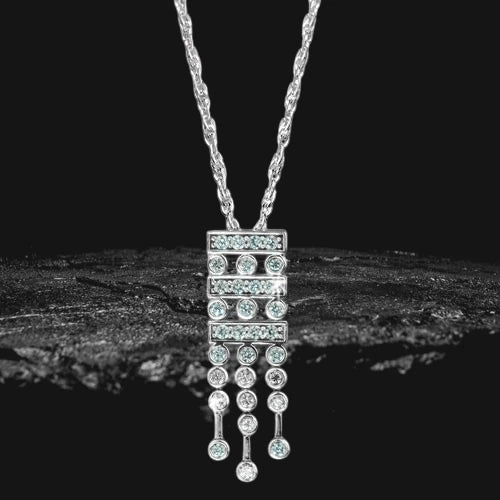 Empress Pendant sterling silver necklace with rhodium plating, featuring an elegant geometric design adorned with sparkling gemstones, crafted for women’s jewelry.