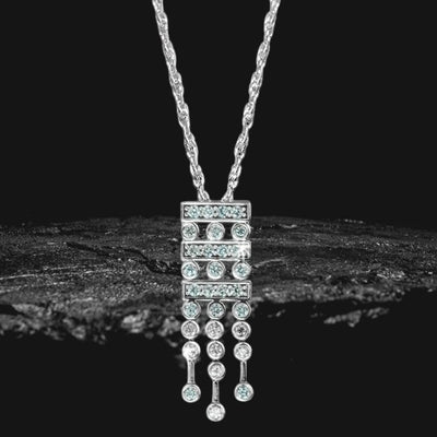 Empress Pendant sterling silver necklace with rhodium plating, featuring an elegant geometric design adorned with sparkling gemstones, crafted for women’s jewelry.