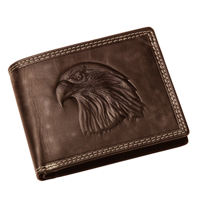 Eagle Predator Leather Wallet in brown leather with an embossed eagle design and contrast stitching Up To 75% Off Retail