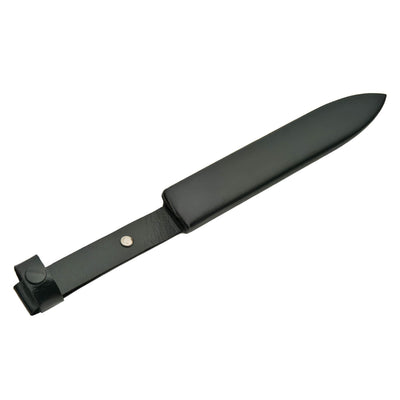 Doughboy 1918 Trench Fighter Knife shown with a black handle and matching sheath on a white background Up To 75% Off Retail