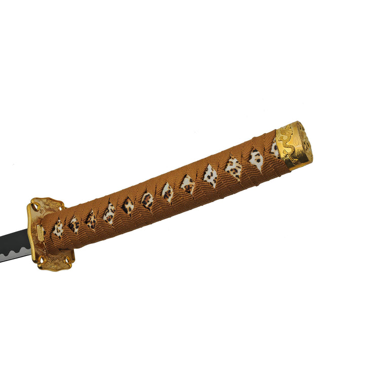 Untamed Samurai Katana Sword with ornate brown wrapped handle and gold engraved fittings Up To 75% Off Retail
