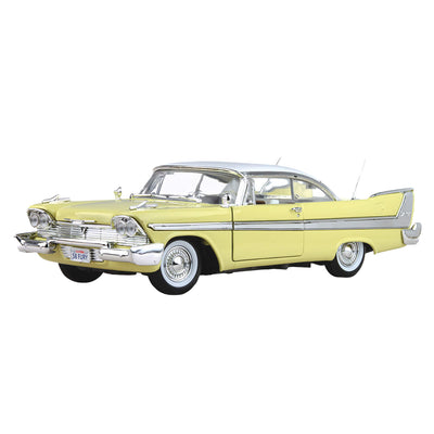 Classic 1958 Plymouth Fury - Light Yellow vintage car model, showcasing iconic design with chrome accents and tail fins, available Up To 75% Off Retail.