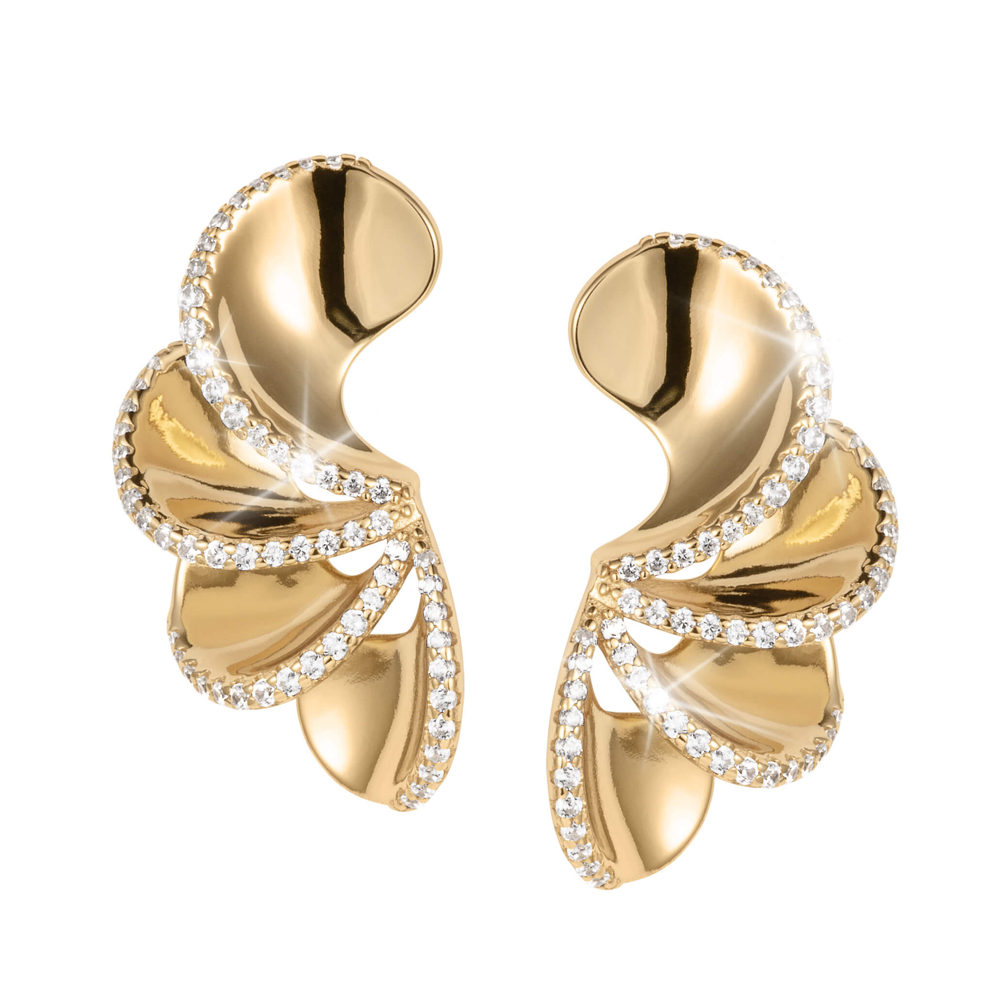 Elegant gold-tone Arianna Earrings featuring a flowing design accented with sparkling crystals, offering a luxurious jewelry choice with Up To 75% Off Retail.
