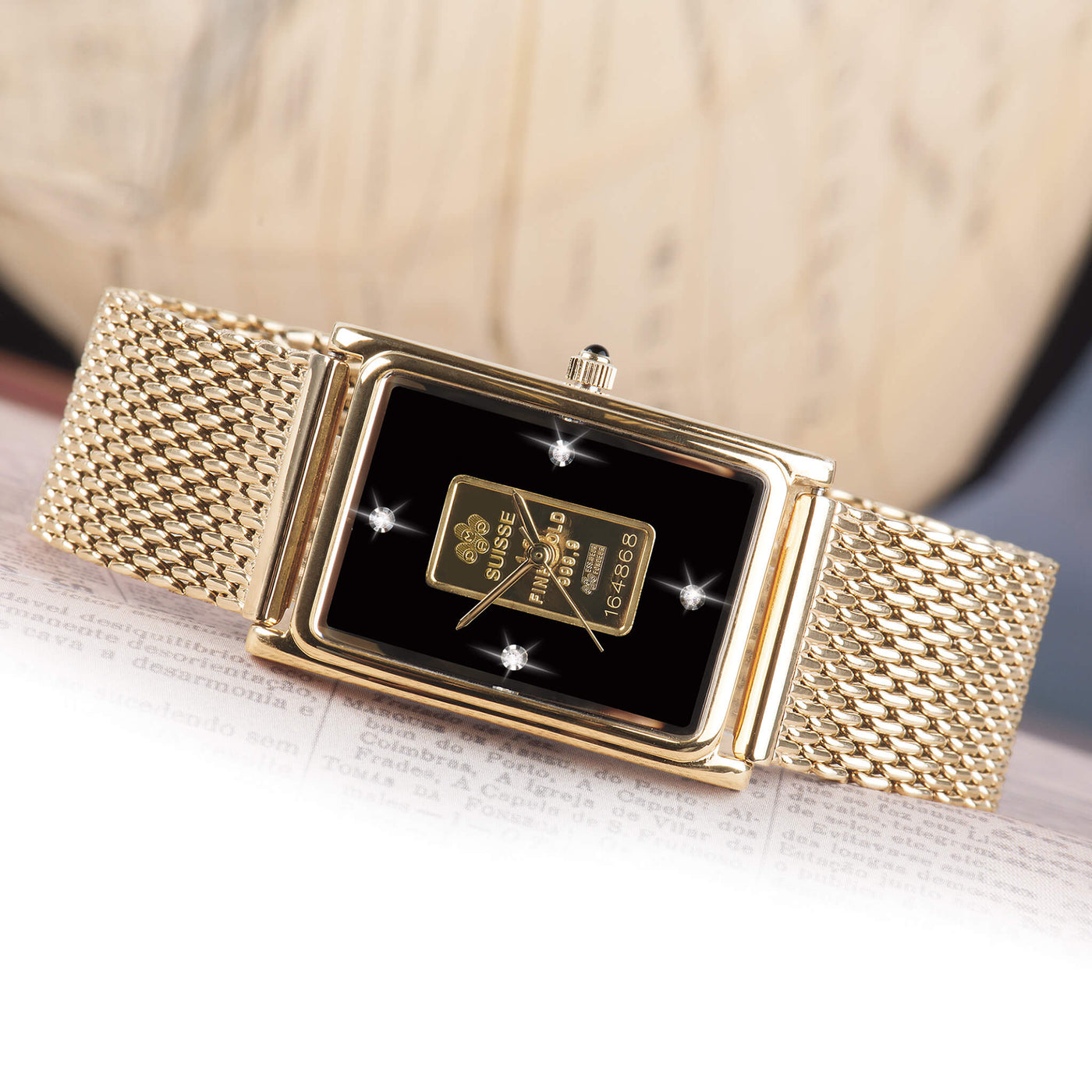 Daniel Steiger Milanese Mesh 24K Gold Ingot Watch