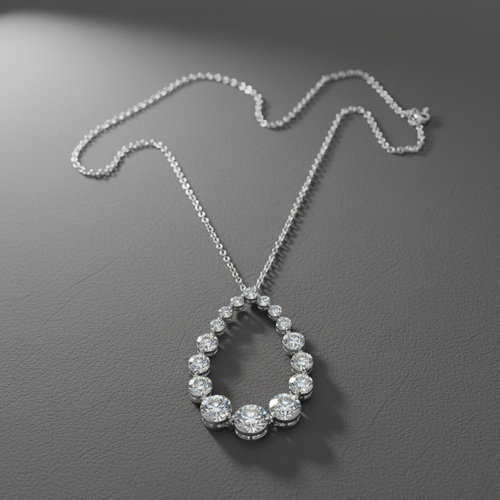 Diamond necklace on a dark gray background. Daniel Steiger To Catch A Thief Pendant