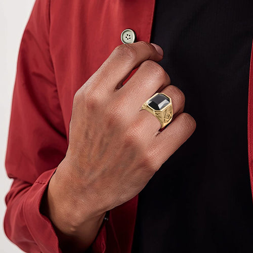 Golden Masonic Black Men’s Ring