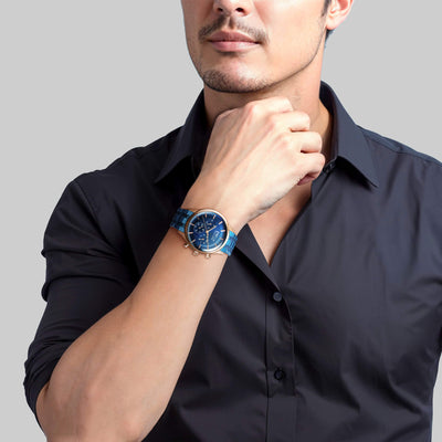 Man wearing blue sports watch