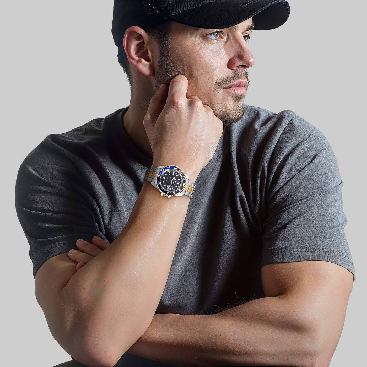 Man wearing two-tone watch