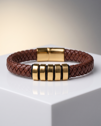 Viceroy Watch & Bracelet Box Set featuring a brown braided leather bracelet with polished gold tone clasp and accents, Up To 75% Off Retail