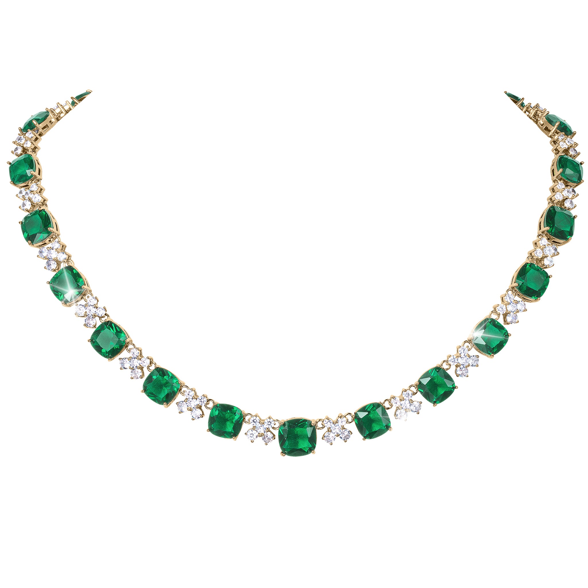 Freya Necklace featuring green gemstones and clear accents in a graceful gold tone setting Up To 75% Off Retail