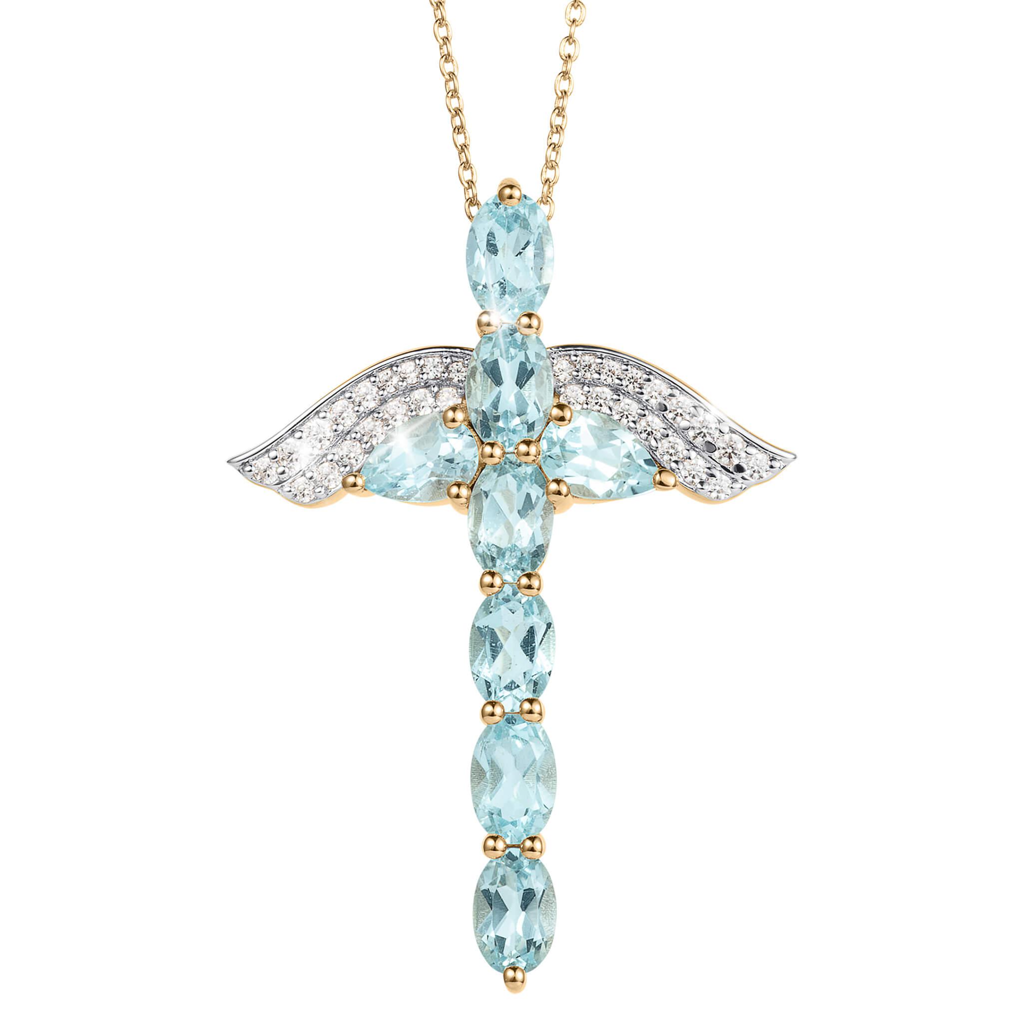 Angel Wings Topaz Cross Pendant