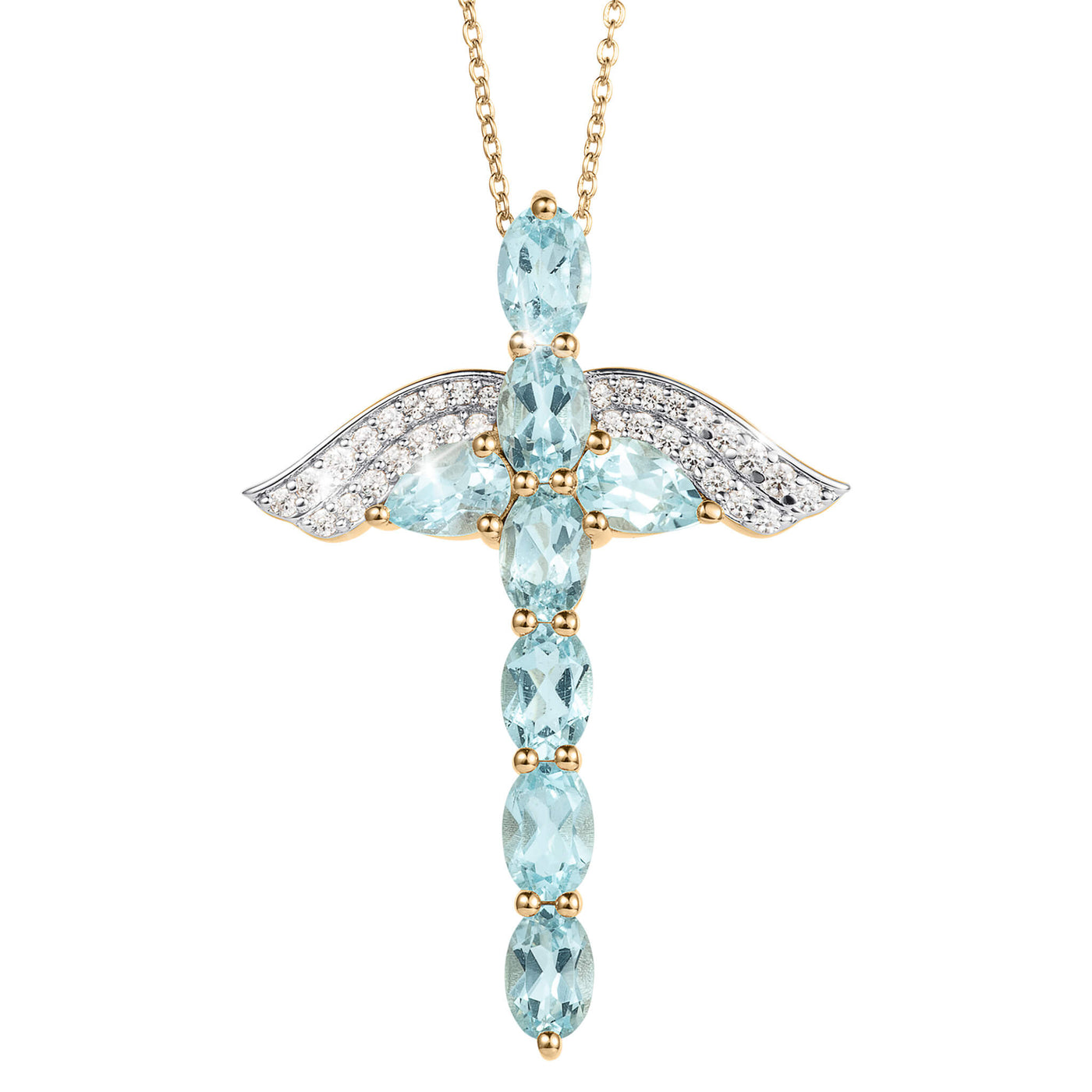 Angel Wings Topaz Cross Pendant