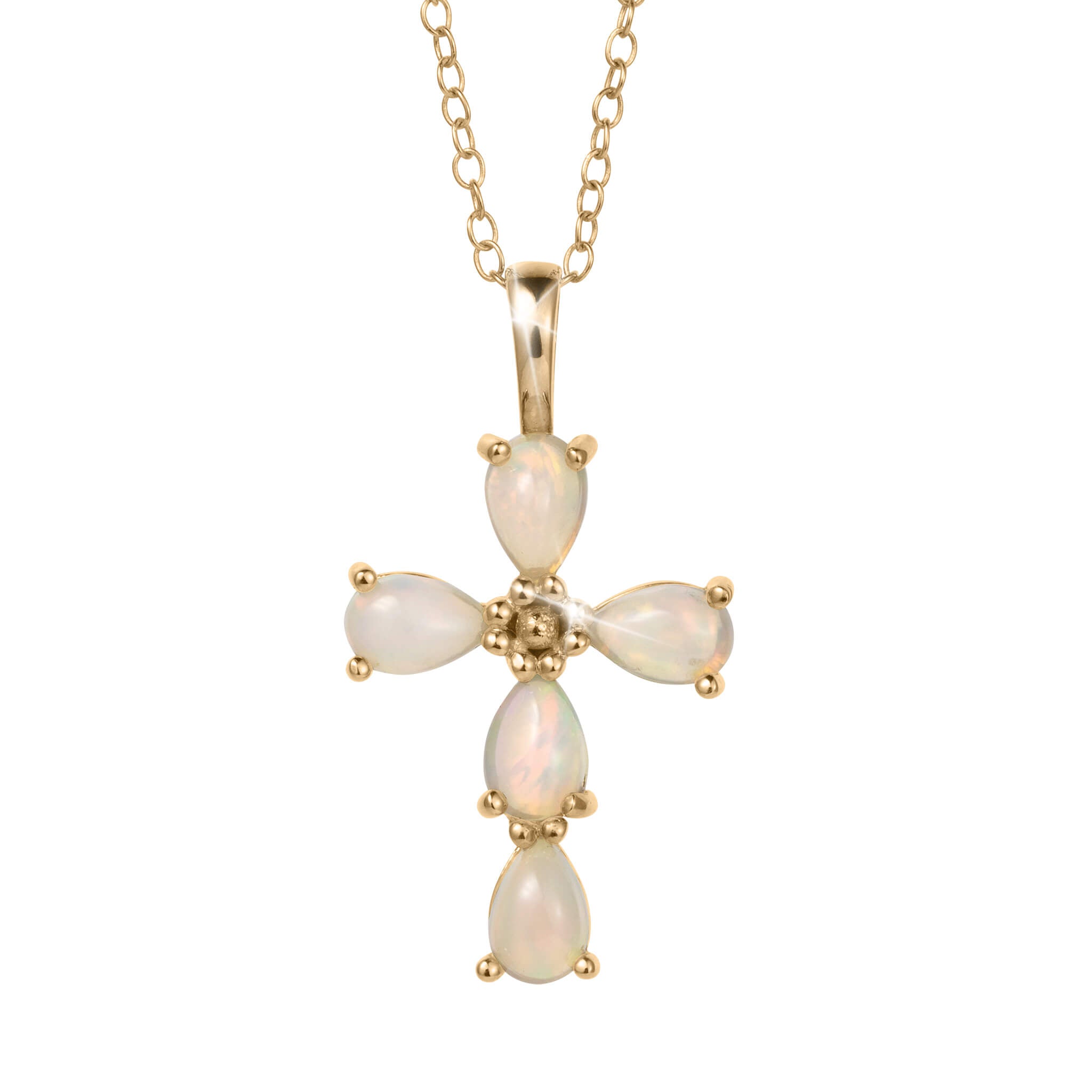 Ayana Opal Cross Pendant featuring luminous opal stones in a gold tone setting and chain elegant jewelry offered Up To 75% Off Retail