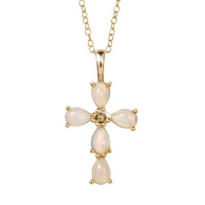 Ayana Opal Cross Pendant featuring luminous opal stones in a gold tone setting and chain elegant jewelry offered Up To 75% Off Retail