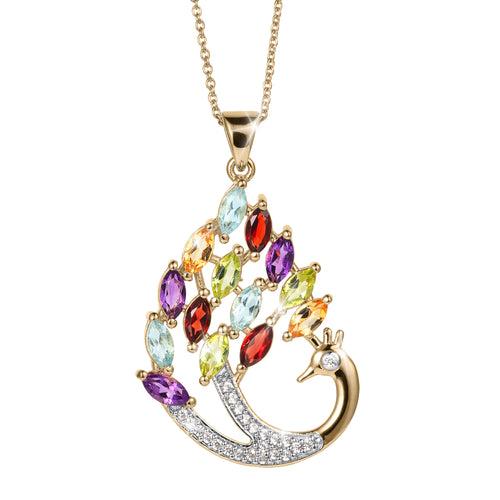 Rainbow Gemstone Peacock Pendant