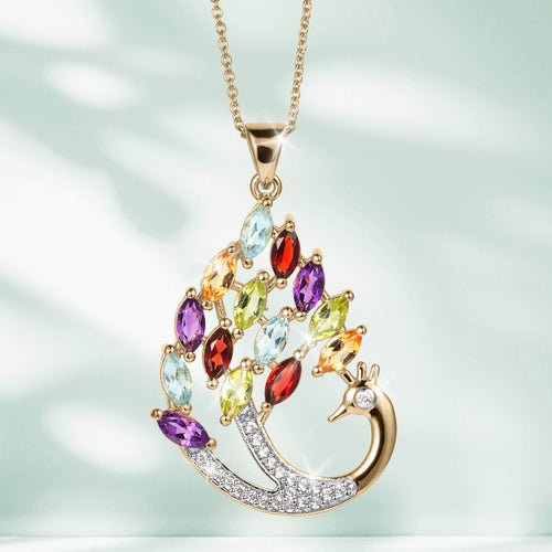 Rainbow Gemstone Peacock Pendant