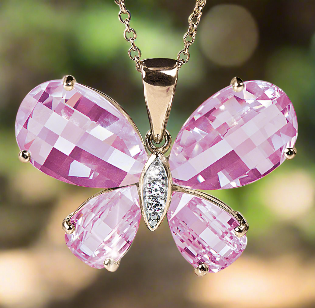 Pink Crystal Butterfly Pendant