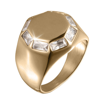 Paradigm Ring gold ring with clear gemstone accents and a bold polished design Up To 75% Off Retail