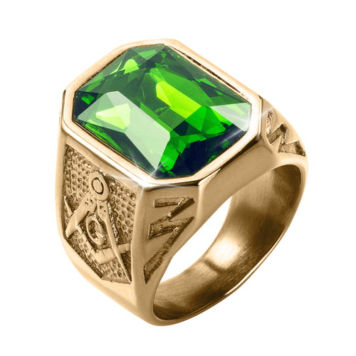 Golden Masonic Green Men’s Ring