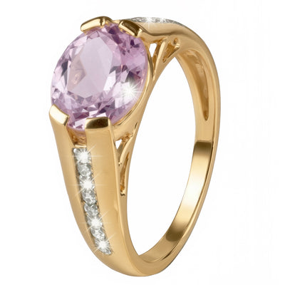 Cherished 10K Gold Amethyst Ring featuring a faceted oval purple amethyst in polished 10K gold with sparkling accent stones and an elegant open band
