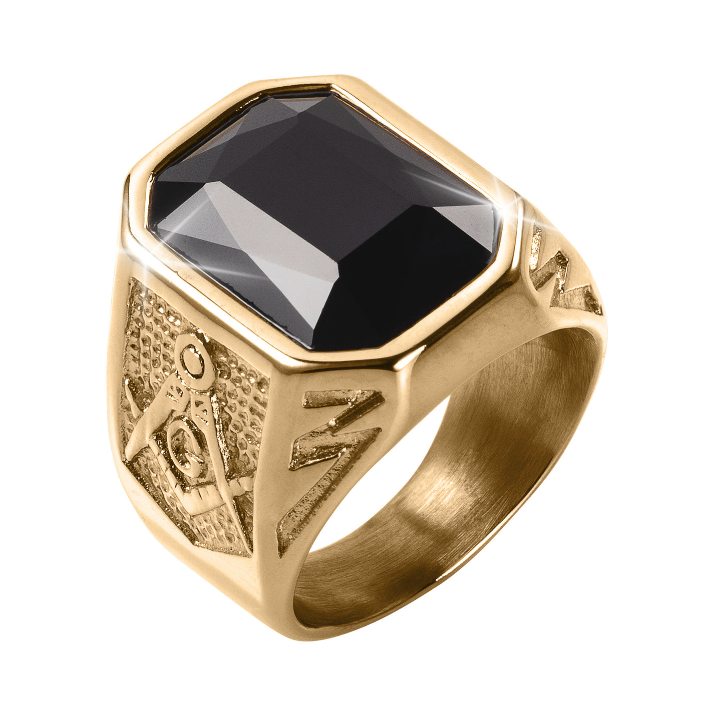 Golden Masonic Black Men’s Ring