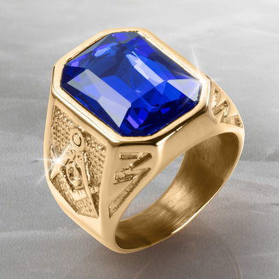 Golden Masonic Blue Men’s Ring