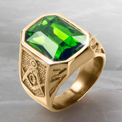 Golden Masonic Green Men’s Ring