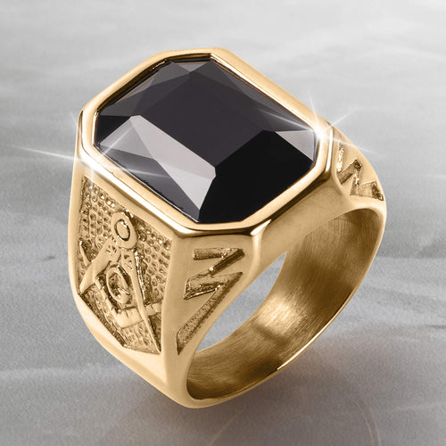 Golden Masonic Black Men’s Ring