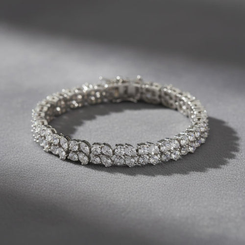 Diamond bracelet on a gray surface. Versailles bracelet by Daniel Steiger.