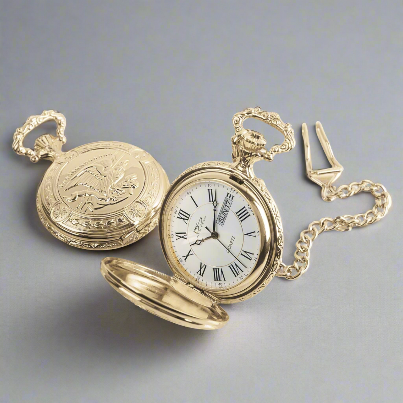 Golden American Eagle Hunter Pocket Watch Chain Timepieces