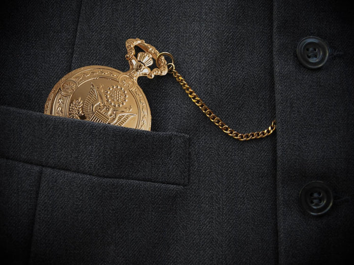 Daniel Steiger Golden American Eagle Hunter Pocket Watch & Chain
