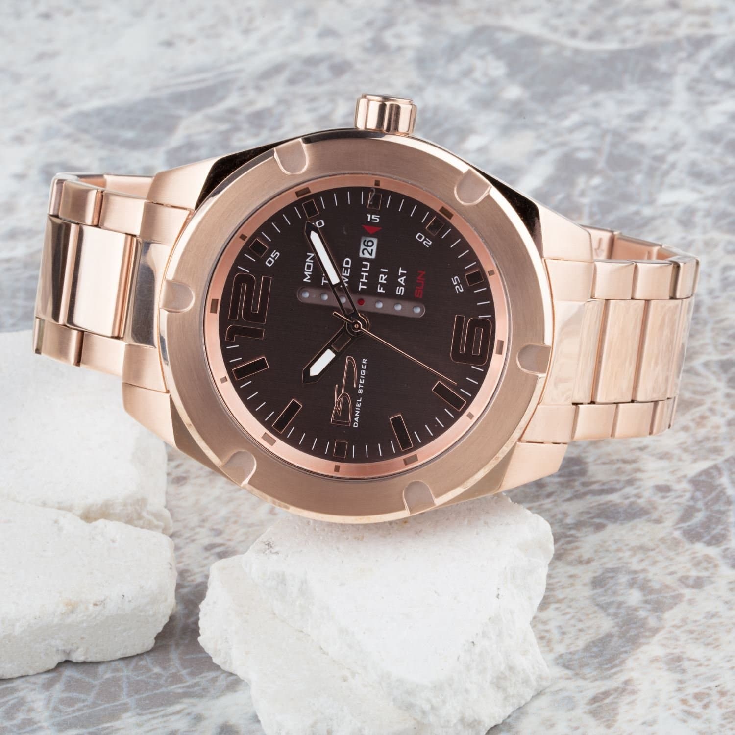 Daniel Steiger Linear Day Date Rose Gold Watch