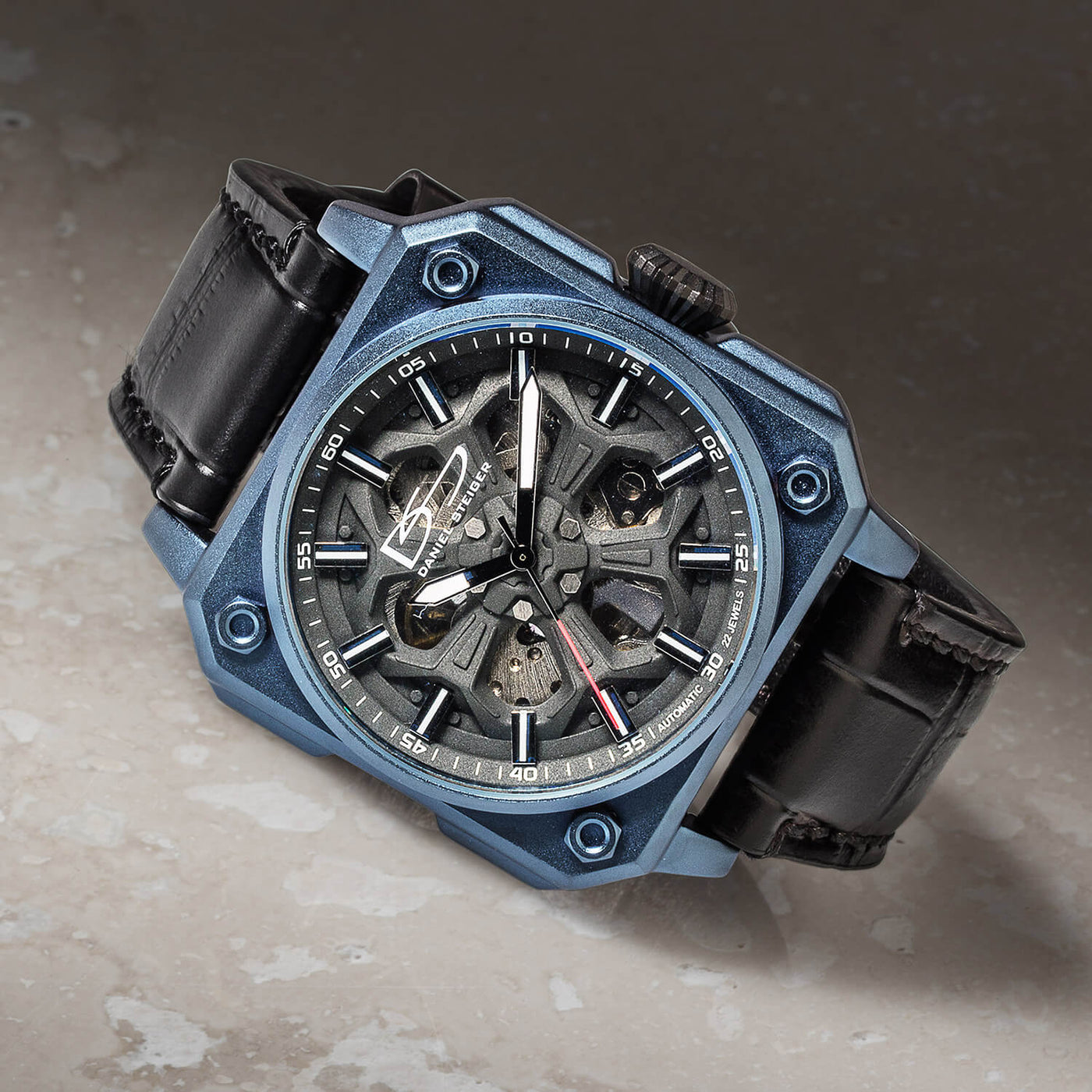 Amazon.com: Daniel Steiger Vortex Men's Watch - Designer Men's Watch - Croc  Leather Band - Self-Winding Automatic Movement - Skeleton Dial - Gift Case  (Cobalt Blue) : Clothing, Shoes & Jewelry