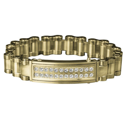 Revolution Bracelet in gold-plated stainless steel with a modern chain design and two rows of sparkling crystals, crafted for a sophisticated male style accessory.