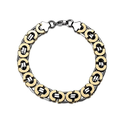 Emperor Flat Byzantine Bracelet crafted from stainless steel featuring interlocking flat Byzantine links designed for a bold and sophisticated male jewelry piece.