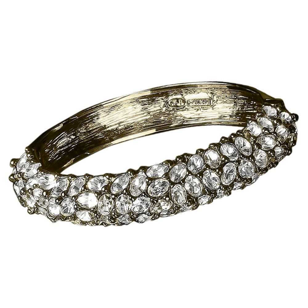 Golden Midnight Bracelet featuring gold plating on white base metal with an intricate design of sparkling clear stones, crafted for a stylish female jewelry collection.