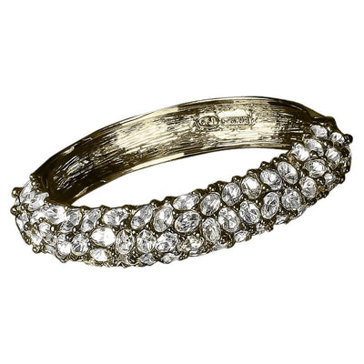 Golden Midnight Bracelet featuring gold plating on white base metal with an intricate design of sparkling clear stones, crafted for a stylish female jewelry collection.