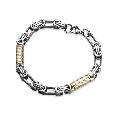 Barolo Steel Bracelet featuring a two-tone stainless steel design for men with alternating silver and gold-toned links, a masculine and sophisticated jewelry piece.