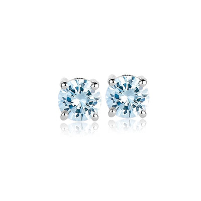Brilliant Birthstones Earrings March featuring round aquamarine gemstones set in sterling silver with rhodium plating, designed for women’s jewelry collections.