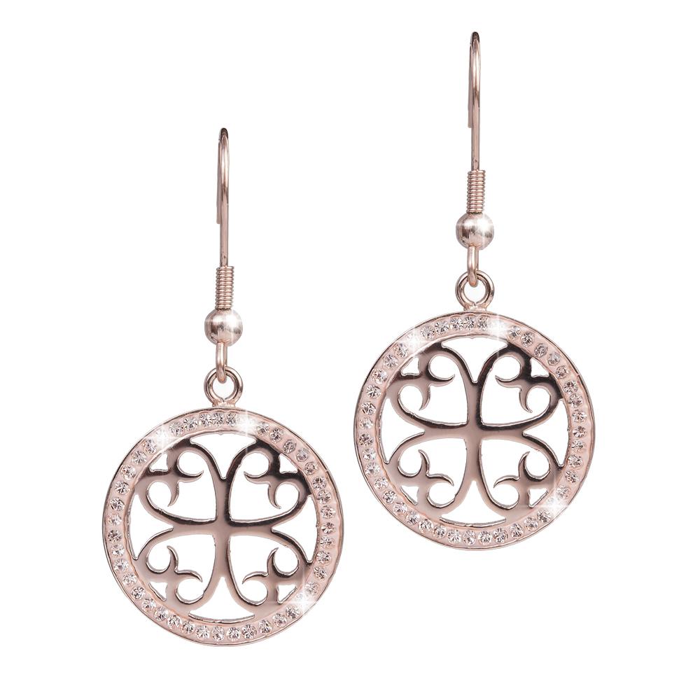 Ladies' Celtic Rose Gold Earrings crafted from sterling silver with intricate Celtic design and rose gold plating, elegant jewelry for women.
